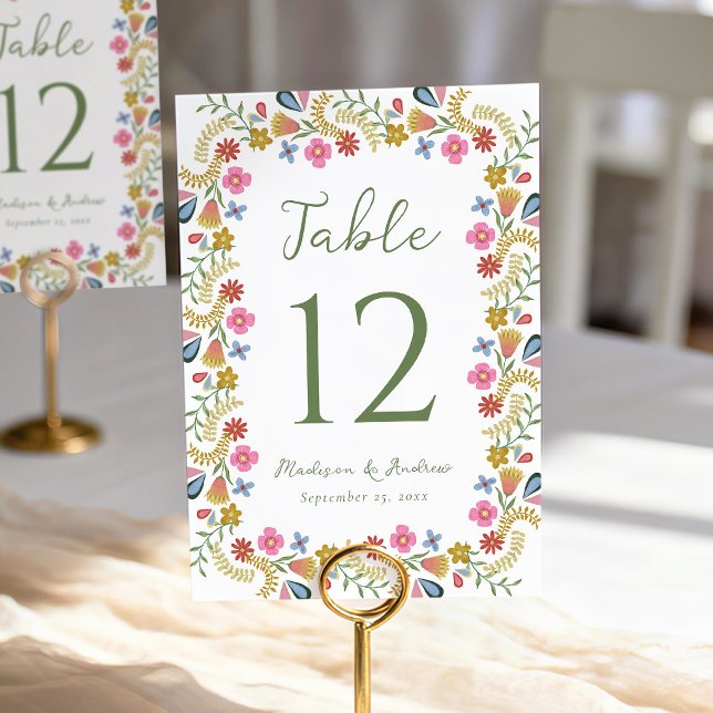 Tarjeta De Mesa Whimsical Folk Art Floral Wedding (Subido por el creador)