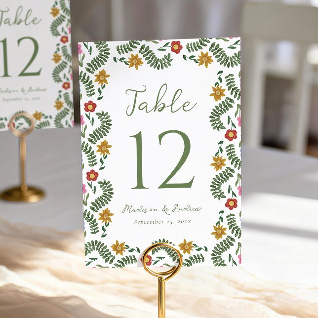 Tarjeta De Mesa Whimsical Folk Art Floral Wedding (Subido por el creador)