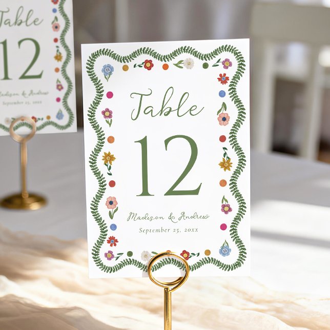Tarjeta De Mesa Whimsical Folk Art Floral Wedding (Subido por el creador)