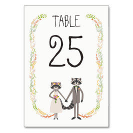 Tarjeta De Mesa Whimsical Forest Raccoons Rustic Boda Table
