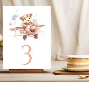 Tarjeta De Mesa Whimsical Pink Airplane Adventure Baby Shower