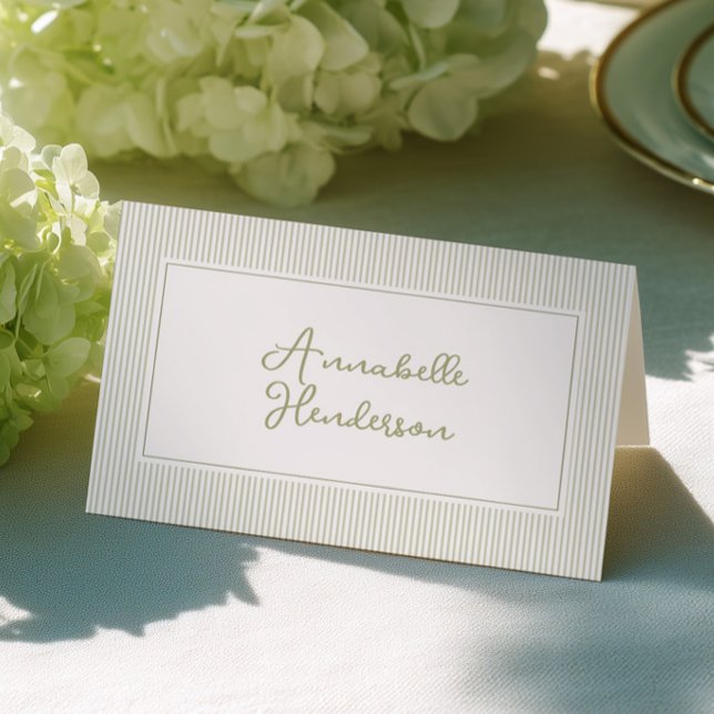 Tarjeta De Mesa Whimsical Sage Green Stripes Place Cards (Subido por el creador)