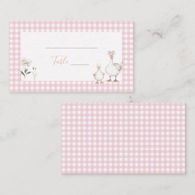 Tarjeta De Mesa Whimsical Silly Goose Pink Gingham Baby Shower (Anverso / Reverso)