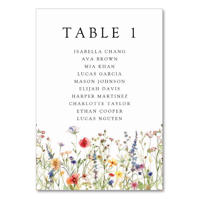 Tarjeta De Mesa Whimsical Summer Floral Wedding  Table Number (Anverso)