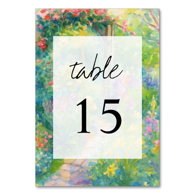 Tarjeta De Mesa Whimsical Watercolor Garden Themed Wedding  (Anverso)