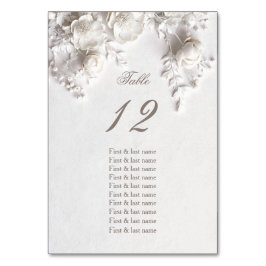 Tarjeta De Mesa White 3D Roses Wedding Guest Names