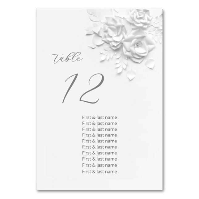 Tarjeta De Mesa White 3D Roses Wedding Guest Names  (Anverso)
