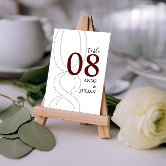 Tarjeta De Mesa White and Red Modern Wedding Table Number Card