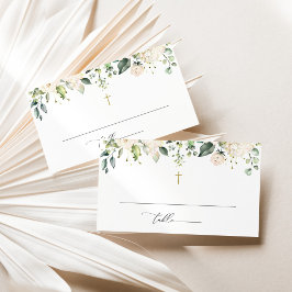 Tarjeta De Mesa White Flowers, Cream Flowers, Boho, Floral Baptism