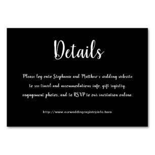 Tarjeta De Mesa White on Black Details Directions Enclosure Cards