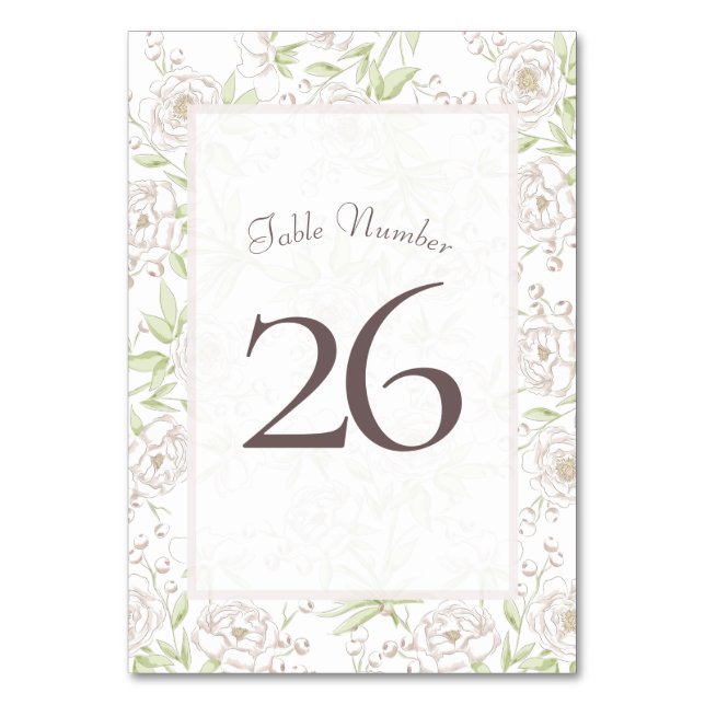 Tarjeta De Mesa White Rose Classic Wedding Table Number (Anverso)