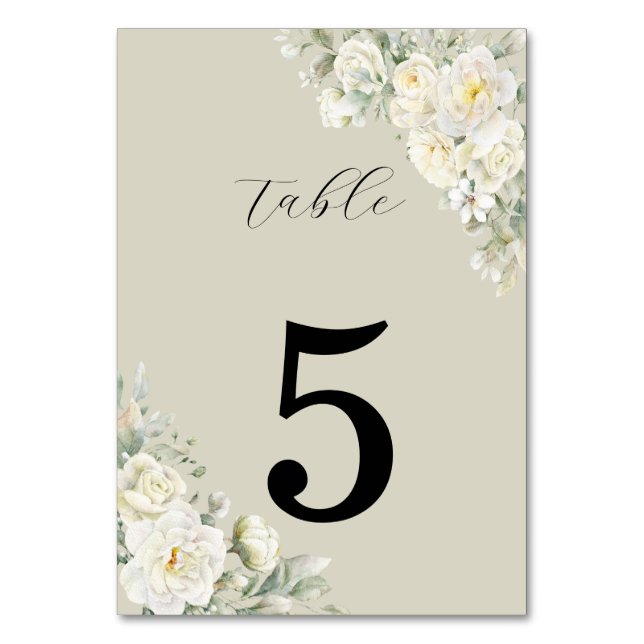 Tarjeta De Mesa White Roses Beige Table Number (Anverso)