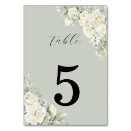 Tarjeta De Mesa White Roses Light Green Table Number