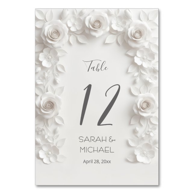 Tarjeta De Mesa White Sculptured Flowers Arch Wedding   (Anverso)