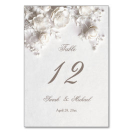 Tarjeta De Mesa White Sculptured Flowers Wedding