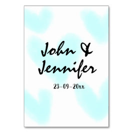 Tarjeta De Mesa white simple minimal text style wedding blue heart