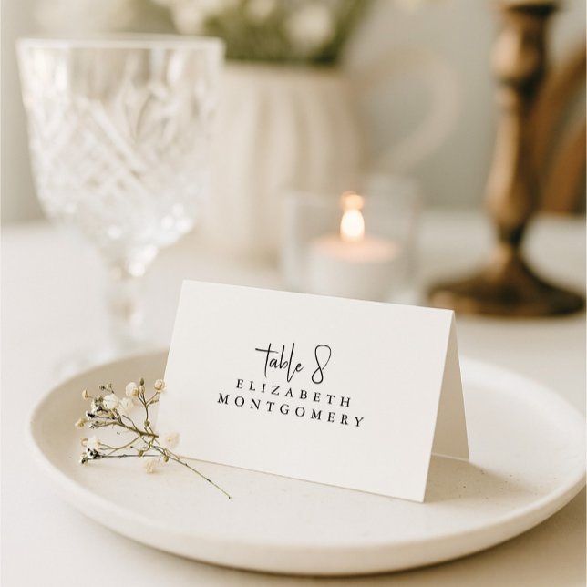 Tarjeta De Mesa White Simple Modern Wedding Calligraphy (Subido por el creador)
