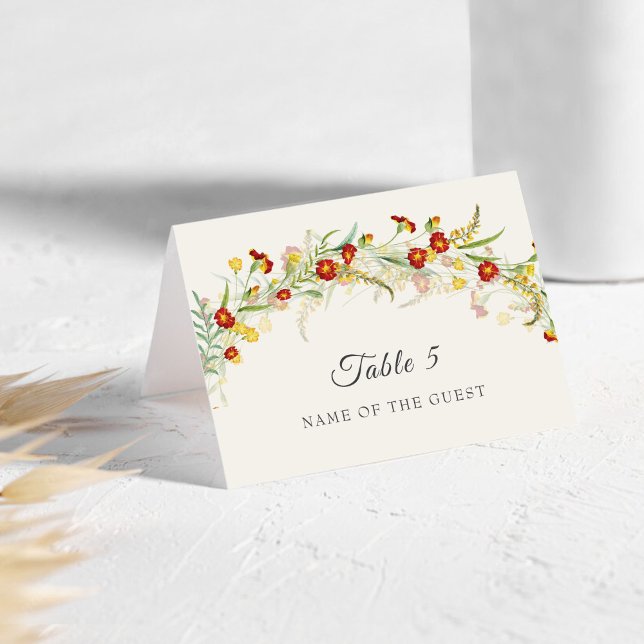 Tarjeta De Mesa Wild Flower Marigold Foliage Wedding Place Card (Subido por el creador)