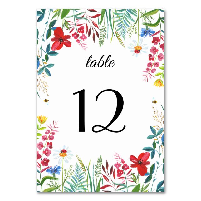 Tarjeta De Mesa Wild Meadow | Números de tabla de Bodas de flores  (Anverso)