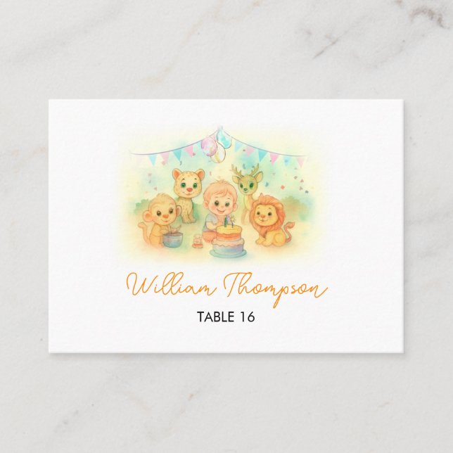 Tarjeta De Mesa  Wild One Animales de Safari Lindos Niño Cumpleaño (Anverso)
