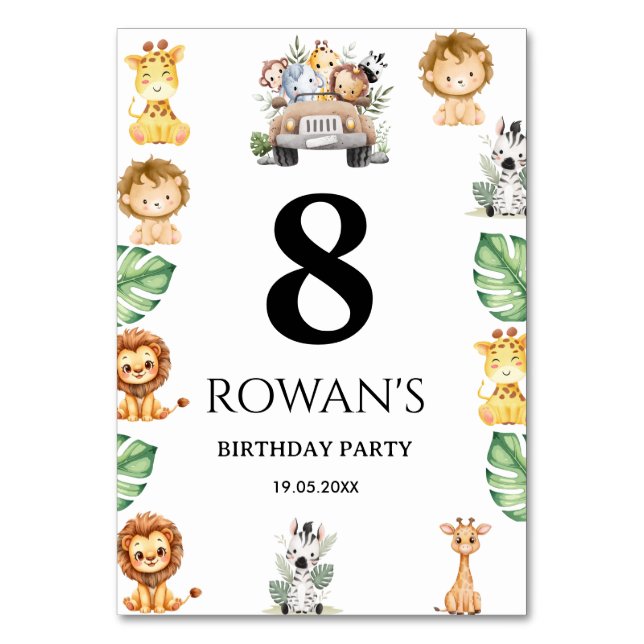 Tarjeta De Mesa Wild One Jungle Safari Birthday for Boys (Anverso)