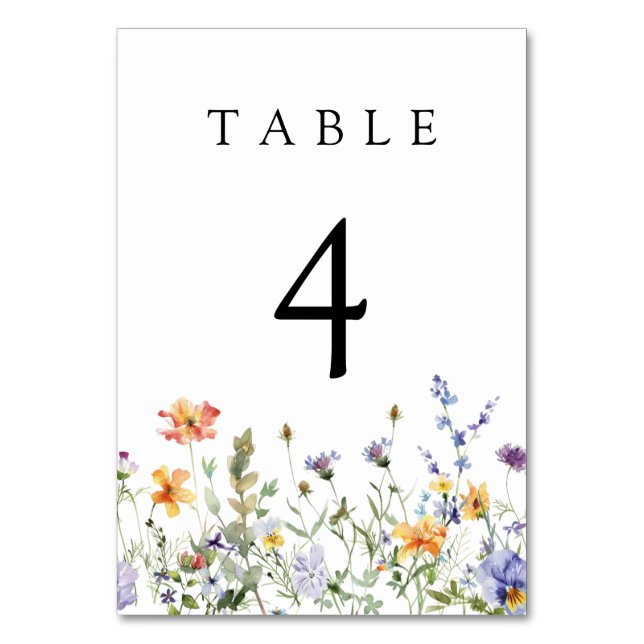 Tarjeta De Mesa Wildflower Garden Wedding Table Number (Anverso)