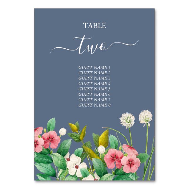 Tarjeta De Mesa Wildflowers Periwinkle Dusty Blue Boda (Anverso)