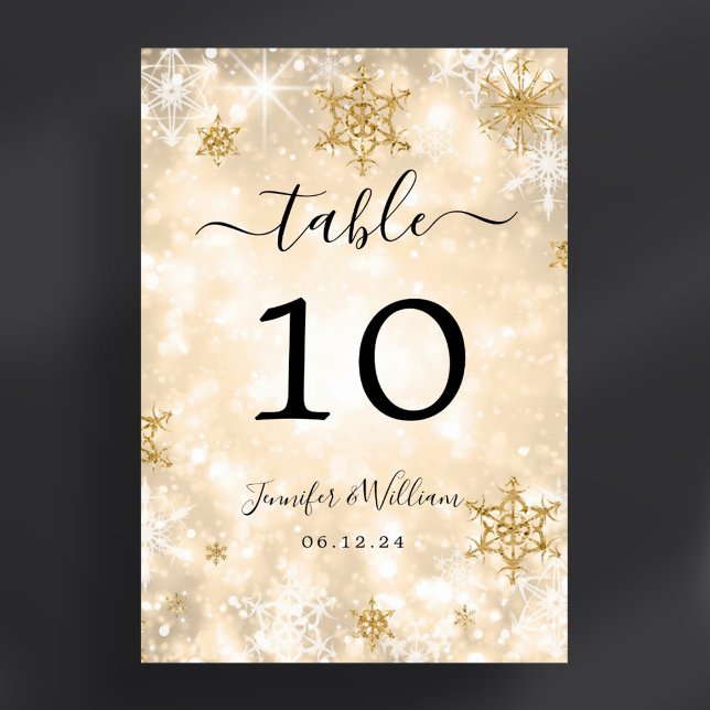 Tarjeta De Mesa Winder Wonder Boda de vacaciones navideñas (Winter Wonder Xmas Holiday Wedding Gold Table Number)