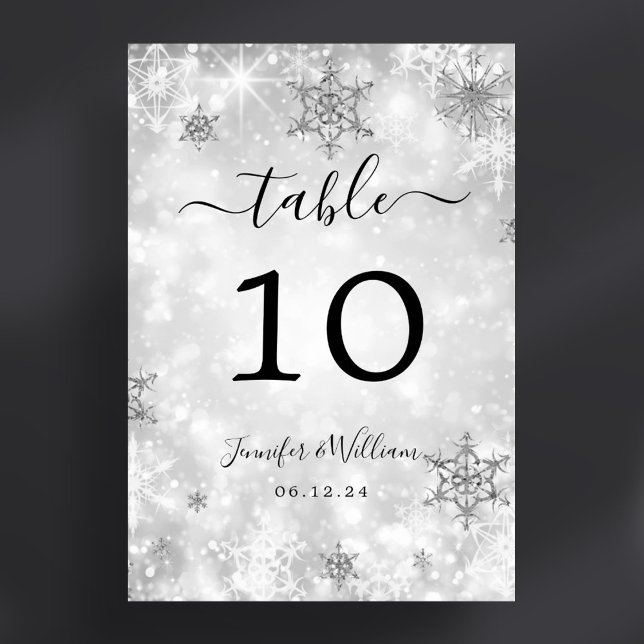 Tarjeta De Mesa Winder Wonder Xmas Holiday Boda Silver (Winter Wonder Xmas Holiday Wedding Silver Table Number)