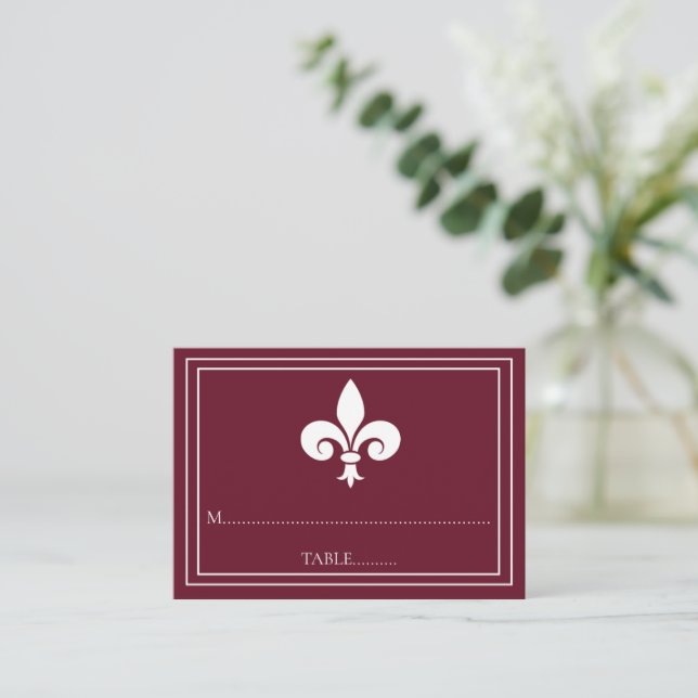 Tarjeta De Mesa Wine Fleur de Lis Boda Place Cards (Anverso de pie)