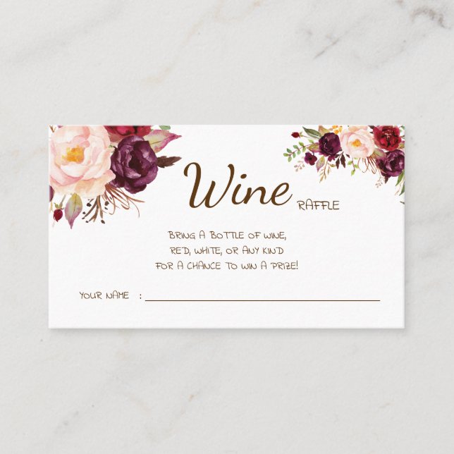 Tarjeta De Mesa Wine Raffle Boda Bridal Shower Marsala (Anverso)