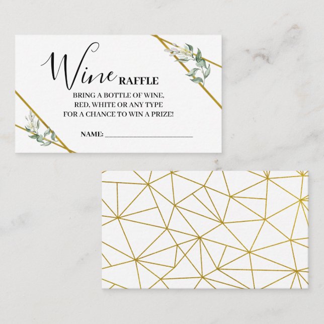 Tarjeta De Mesa Wine Raffle Ticket Greenery Gold Shower (Anverso / Reverso)
