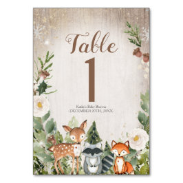 Tarjeta De Mesa Winter Animals Woodland Table Number Baby Shower
