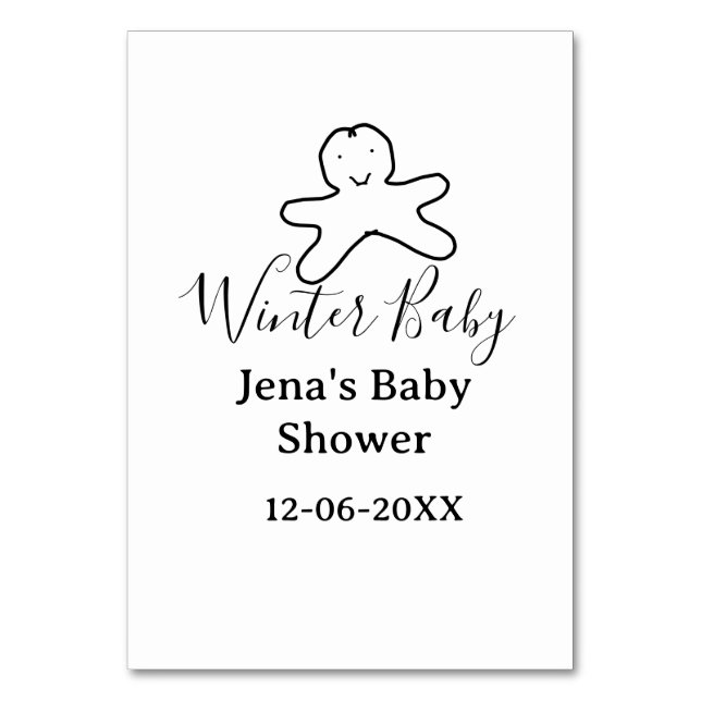 Tarjeta De Mesa Winter baby shower cookie black scribble hand-draw (Anverso)