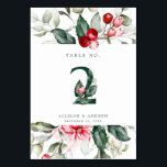 Tarjeta De Mesa Winter Berry | Número de cuadro 2<br><div class="desc">Este delicado borde de vegetación acuática tiene colores Navidades tradicionales, verde bosque, verde oliva y rojo arándano sobre blanco brillante. El número de la mesa se encuentra en el centro, en un bosque verde con bayas rojas y vegetación. Los detalles restantes del boda se encuentran directamente a continuación. Todo el...</div>