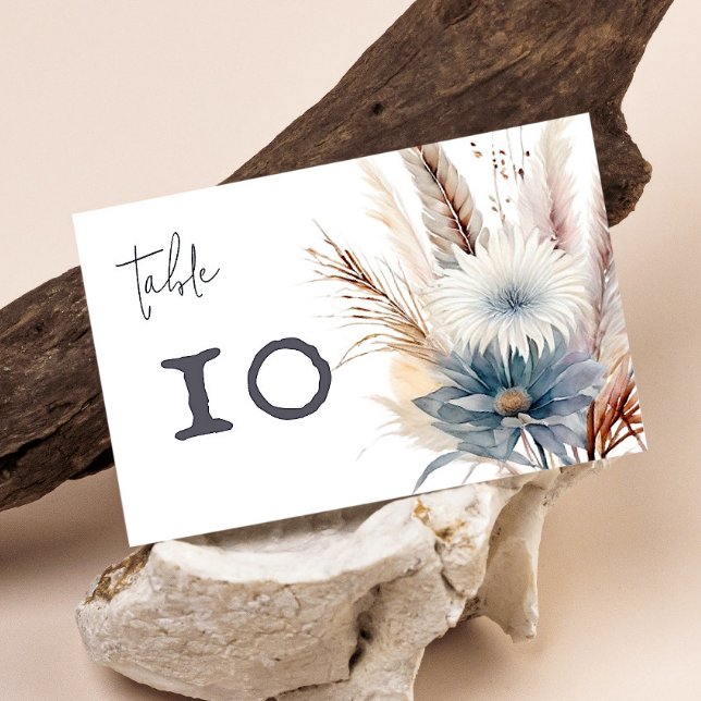 Tarjeta De Mesa Winter Boho Floral Boda | Blanca (White Winter Boho Floral Wedding Table Number Card)
