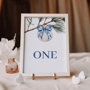 Tarjeta De Mesa Winter Chinoiserie Bow Bridal Shower Número de mes