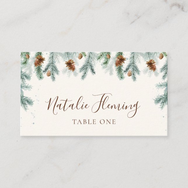 Tarjeta De Mesa Winter Greenery Pine Branches Cones Boda (Anverso)