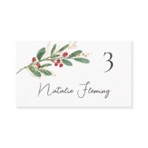 Winter Greenery Red Berry Boda Place Card
