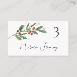 Tarjeta De Mesa Winter Greenery Red Berry Boda Place Card