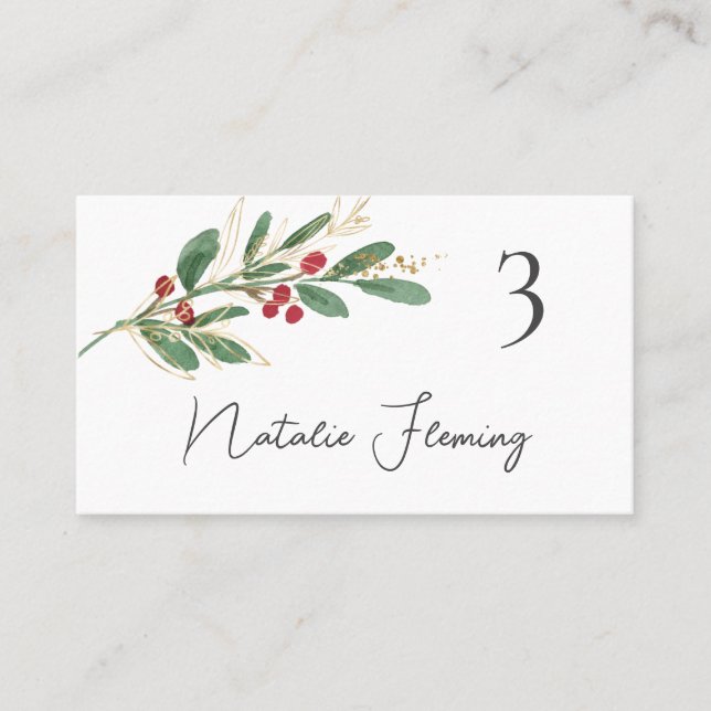 Tarjeta De Mesa Winter Greenery Red Berry Boda Place Card (Anverso)