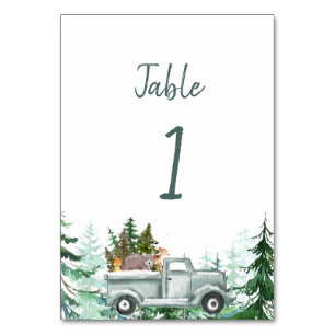 Tarjeta De Mesa Winter Woodland Animals Número de tabla de Baby Sh