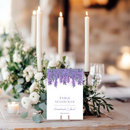 Tarjeta De Mesa Wisteria Jardín Romance Boda púrpura Vertical