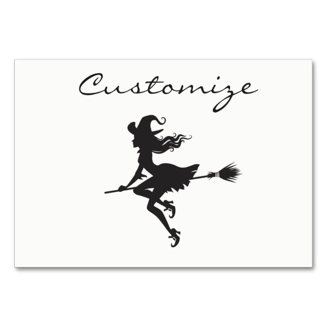 Tarjeta De Mesa Witch Riding Broom Halloween Thunder_Cove (Anverso)