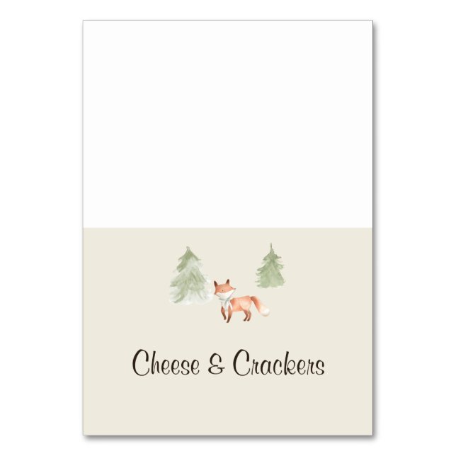Tarjeta De Mesa Woodland Fox Baby Shower Buffet Food Labs (Anverso)