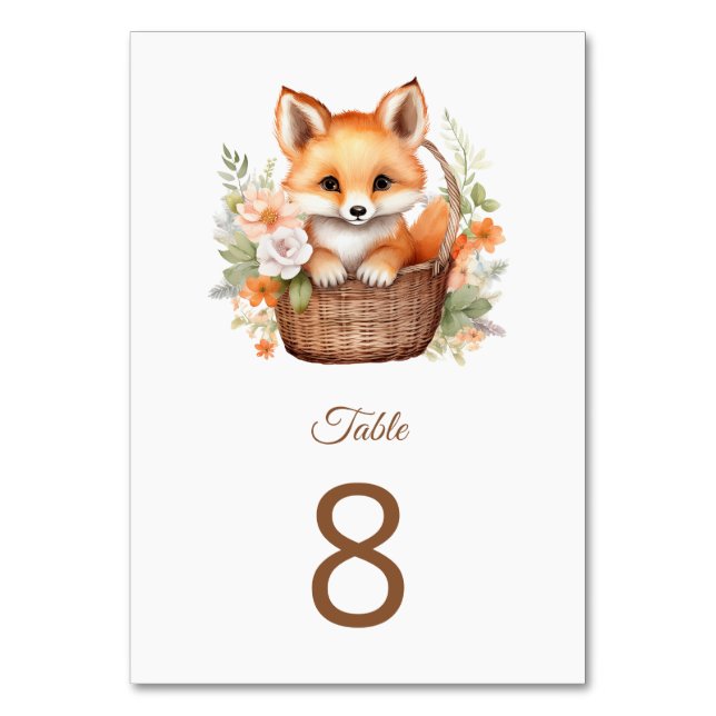 Tarjeta De Mesa Woodland Fox Baby Shower Party Table Number (Anverso)