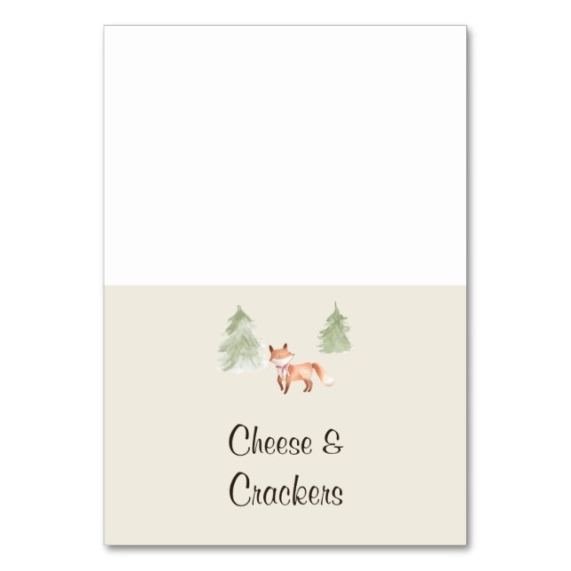 Tarjeta De Mesa Woodland Fox Chica Baby Shower Buffet Food Labs (Anverso)