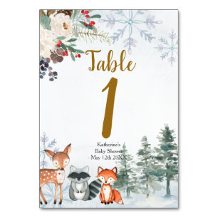 Tarjeta De Mesa Woodland Winter Animal Forest Baby Shower
