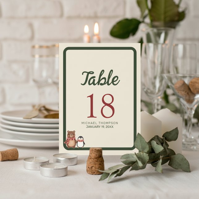 Tarjeta De Mesa Woodland Winter Baby Shower (Celebrate a little boy on the way with these charming woodland winter baby shower table numbers.)