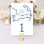 Tarjeta De Mesa Wychmere Beach Resort Harwich Port Boda<br><div class="desc">Estos encantadores puertos Harwich Port, los números de la mesa de mapa de MAMÁES son perfectos para tu recepción de bodas de Cape Cod en el Wychmere Beach Resort. También hacen grandes números de mesa para cenas de ensayo en Cape Cod o cualquier otro gran fiesta. El mapa dibujado a...</div>